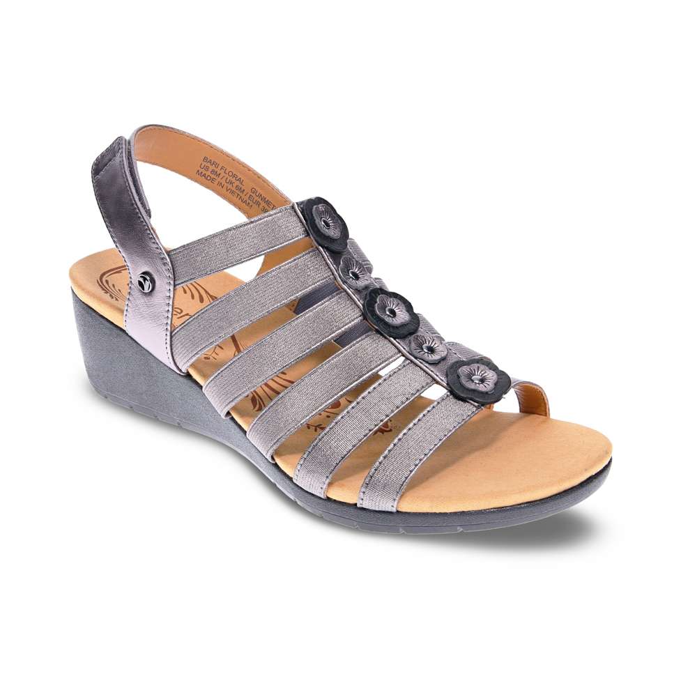 Bari Floral Wedge Sandal - Gunmetal