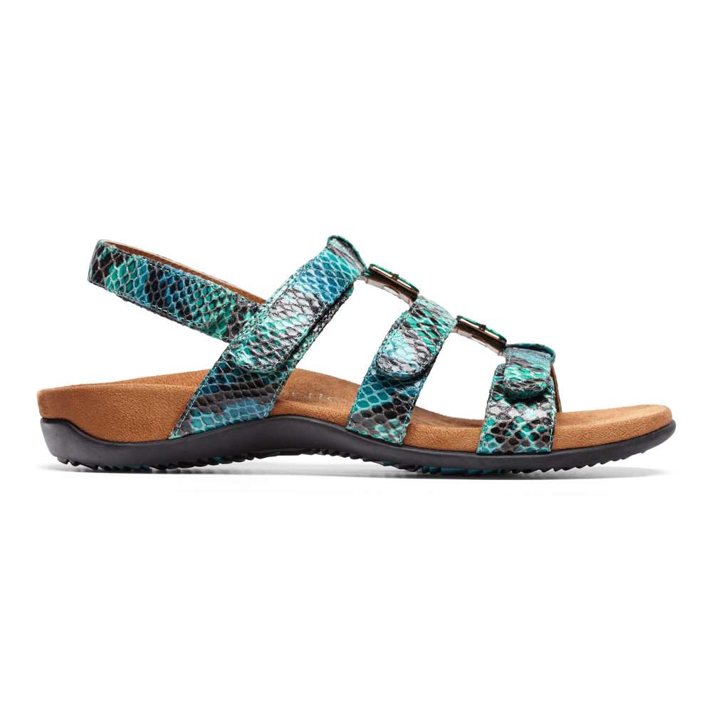 Amber Adjustable Sandal - Teal Snake