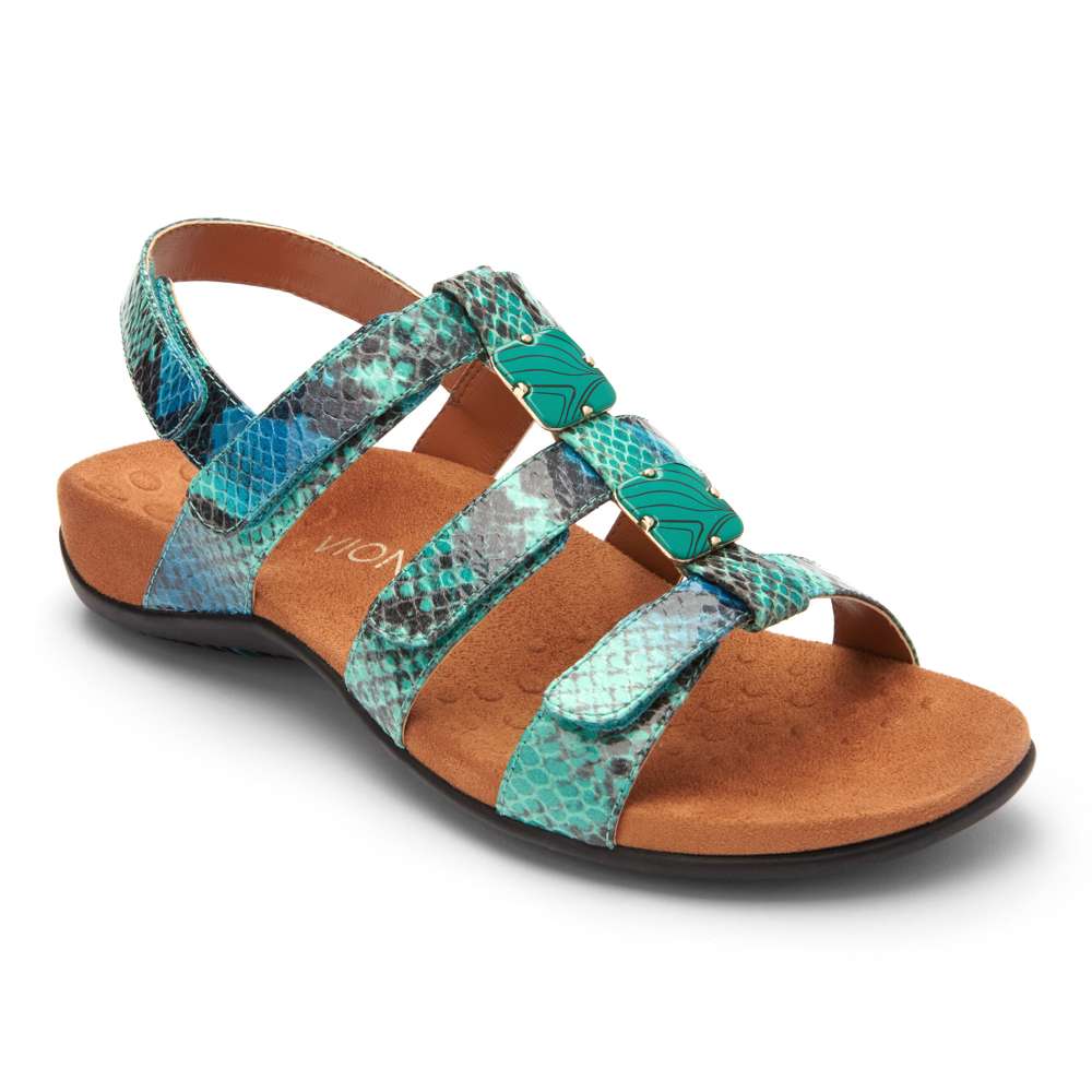 Amber Adjustable Sandal - Teal Snake