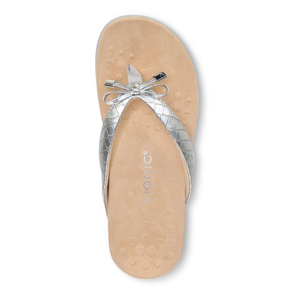 Bella Toe Post Sandal - Silver Metallic Croc